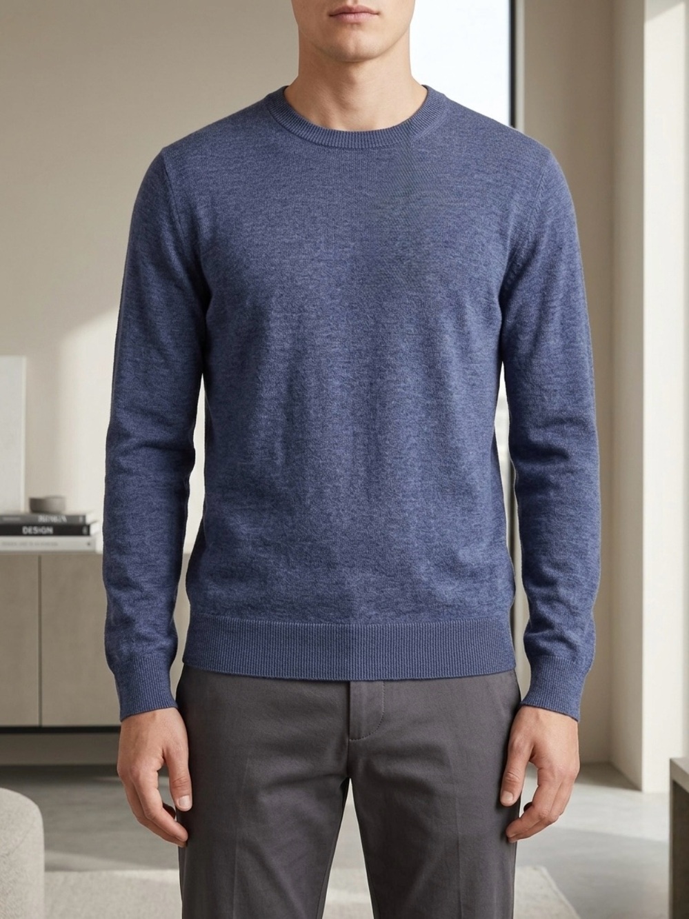 Theory Men’s Riland P Harman Merino Wool Blend Sweater Indigo Blue Large